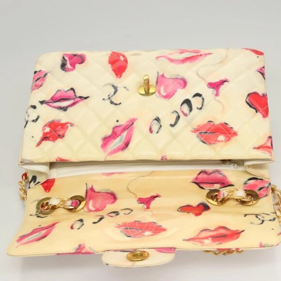 CHANEL Matelasse Chain Shoulder Bag Vinyl Coating White Gold CC Auth 1 - Picture 6 of 15